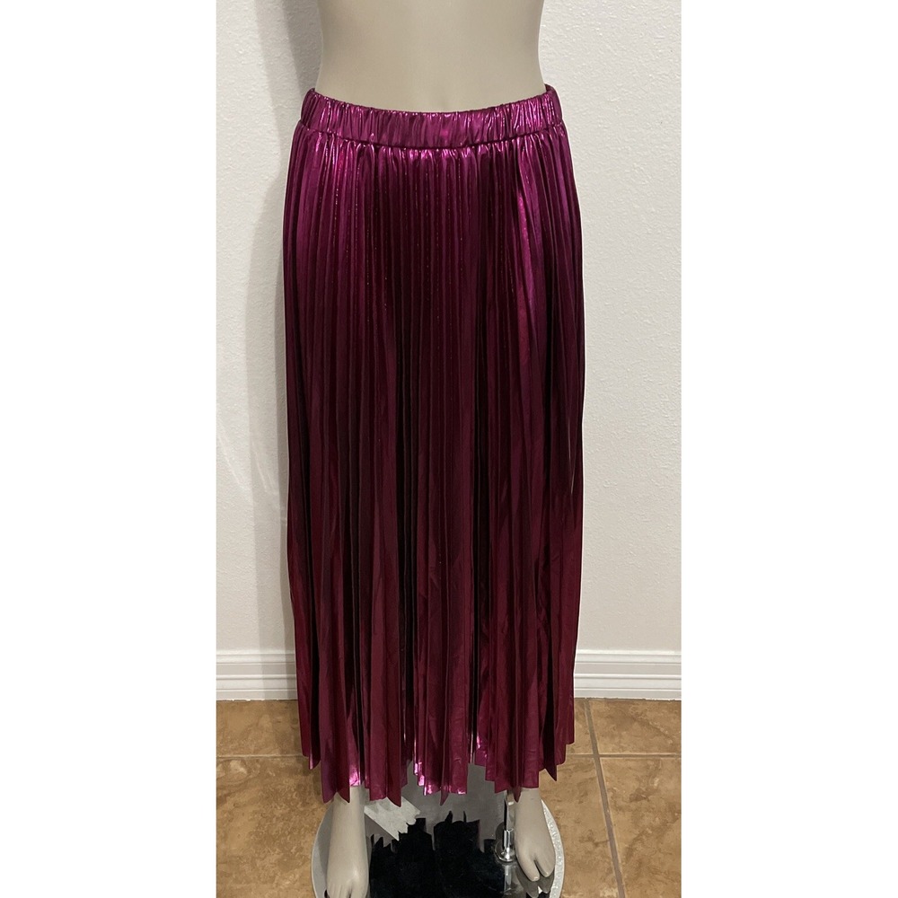 SOFIE THE LABEL METALLIC PINK PLEATED ANKLE LENGTH PULL ON SKIRT SZ SMALL NWT
